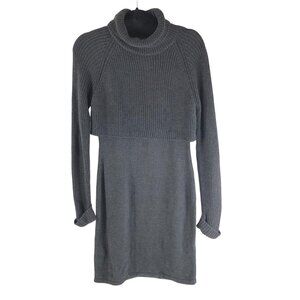 Calvin Klein Sweater Dress Turtleneck Long Sleeve Cuffed Layered Gray S